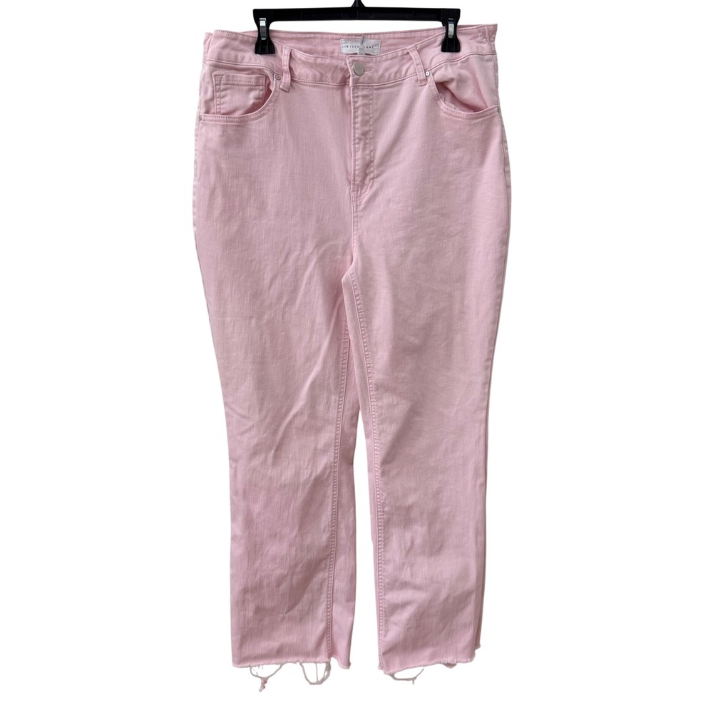 Risen Jeans Straight Leg Pants 1XL Dusty Pink High Rise Raw Hem